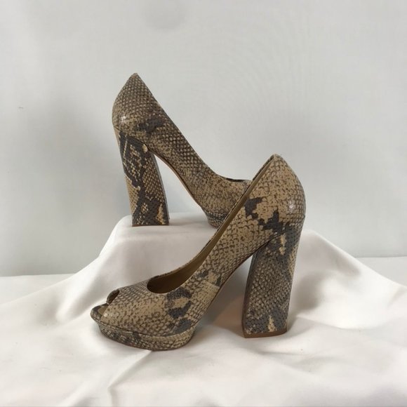 BCBGMaxAzria Shoes - BCBGMaxAzria Snakeskin Peep Toe Pumps